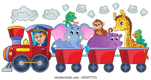 Train with happy animals - eps10 vector illustration.