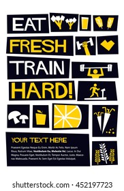 Train Hard, Eat Fresh! (Flat Style Vector Illustration Poster Design)