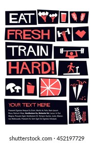 Train Hard, Eat Fresh! (Flat Style Vector Illustration Poster Design)
