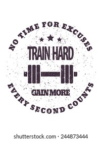 Train hard round grunge emblem vector illustration, eps10, easy to edit