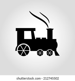 Train icon in black isolated on grey background. Locomotive. Vector illustration EPS10.