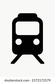 Train icon in black silhouette. Simple train design, train symbol on tracks. Minimalist train graphic, perfect for transport themes. Simple icon vector element. Transportation concept.