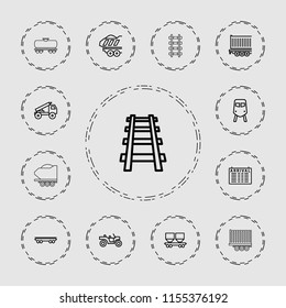Train icon. collection of 13 train outline icons such as arrival table, cargo wagon, railway, cargo trailer, truck rocket. editable train icons for web and mobile.