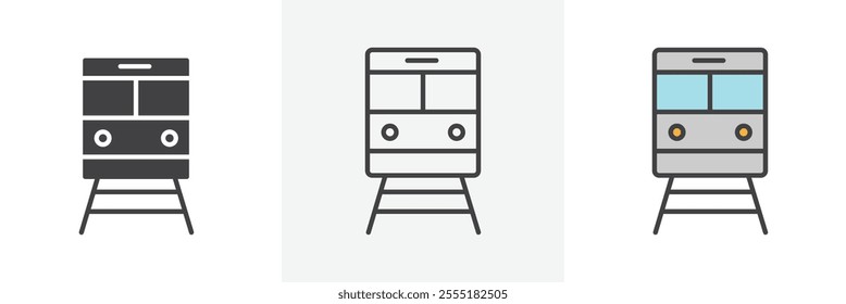 Train icon collection in black and colored style.