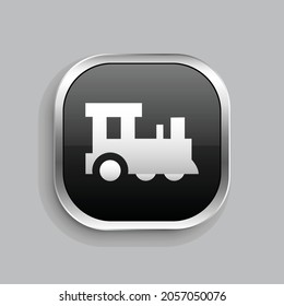 diseño de icono de tren. Estilo botón brillante rectángulo redondeado aislado en fondo gris. Ilustración del vector