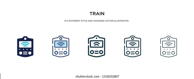 train icon in different style and thickness vector illustration. two colored and black train vector icons in filled, outline, line, stroke style can be used for web, mobile, ui