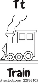 Train icon with English alphabet T letter.For worksheets and coloring pages.