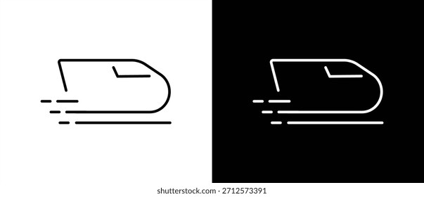 Icono de tren. Icono de transporte de entrega rápida. Icono de ​​velocidad y movimiento, símbolo dinámico de velocidad, entrega y transporte. Ilustración vectorial con fondo transparente y negro.