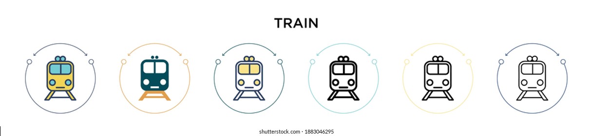 Train icon in filled, thin line, outline and stroke style. Vector illustration of two colored and black train vector icons designs can be used for mobile, ui, web