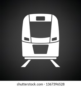 Train icon front view. Black background with white. Vector illustration.
