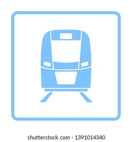 Train Icon Front View. Blue Frame Design. Vector Illustration.