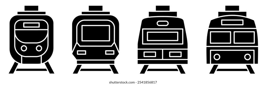 Train icon illustration. Black and white train icon set. Stock vector collection.