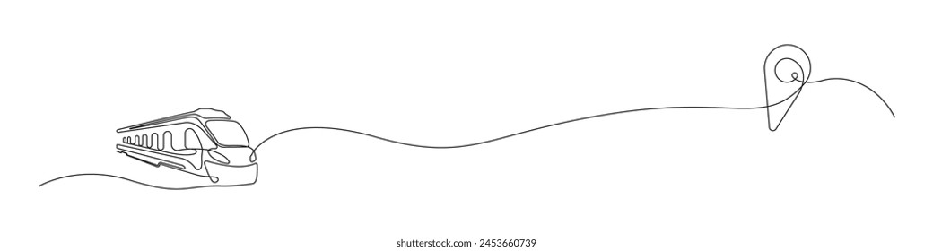 Train icon line continuous drawing vector. One line travel icon vector background. Train and pin icon. Continuous outline of a railroad icon.