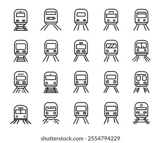 Train icon line set. Locomotive silhouette logo and modern railway transportation collection. Simple shape sign and subway transport vector illustration.