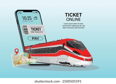 Vector de diseño de arte de póster de icono en línea de tren App