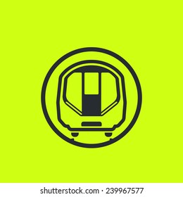 Train icon: modern metro, underground, subway, London tube car flat silhouette. Front view, future concept style. For maps, schemes, applications and infographics.