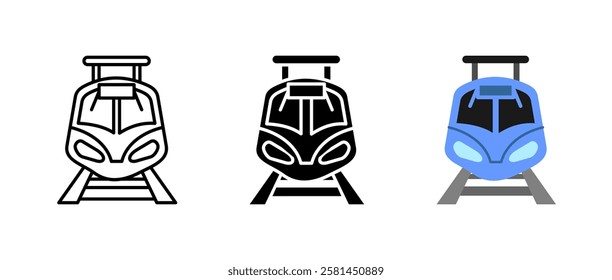 Train icon. Modern railway sign. High-speed locomotive symbol. Metro and subway transport pictogram. A fast train moving on tracks illustration.