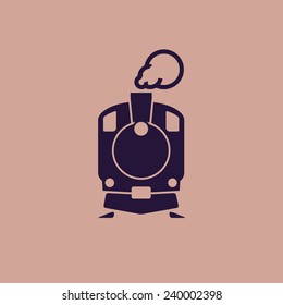 Train Icon: Old Classic Steam Engine Locomotive Pictogram On Flat Background. For Maps, Schemes, Applications And Infographics. 