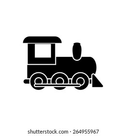 Train icon, old classic steam engine locomotive pictogram on flat background.