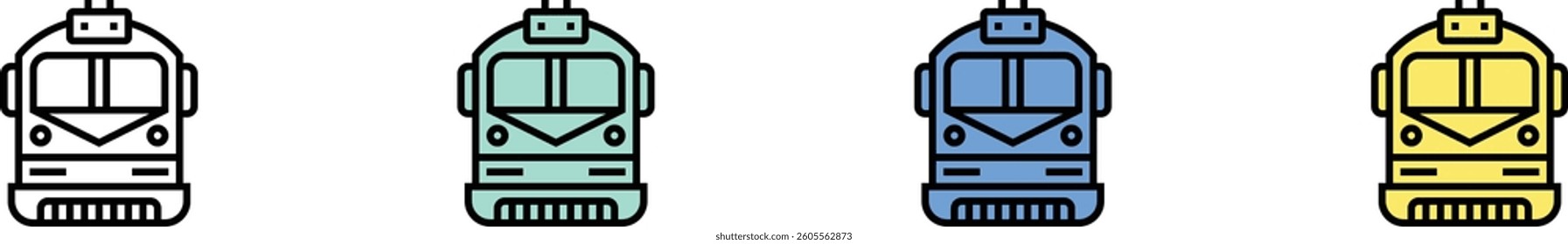 train icon. Outline, Green, Blue and Yellow Style Design Isolated On White Background