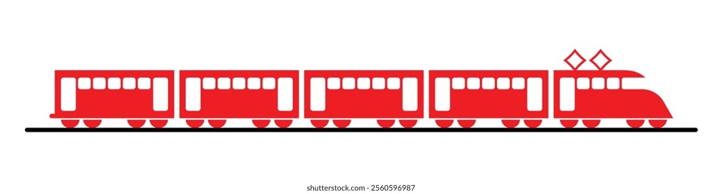 Train icon. Red colour passenger train vector, icon for web logo design isolated on white background. Passenger express train. Railway carriage. Vector illustration. EPS 10