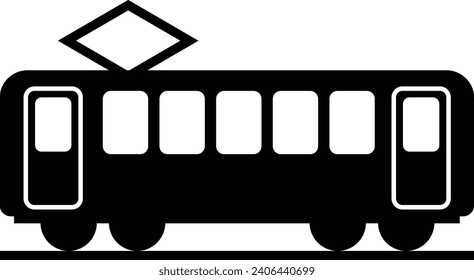Train icon seen from the side, transparent background