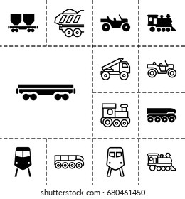 Train Icon. Set Of 13 Filled And Outline Train Icons Such As Cargo Wagon, Locomotive, Weapon Truck, Cargo Trailer