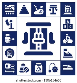 train icon set. 17 filled train icons.  Collection Of - Train, Amusement park, Rickshaw, Roller coaster, Railway, Toy, Stationary bike, Bumper car, Extending leads, Toys, Coal