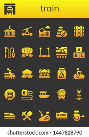 train icon set. 26 filled train icons.  Simple modern icons about  - Container, Tunnel, Train, Roller coaster, Toys, Railway, Toy, Wagon, Trapeze, station, Coal, Stationary bike