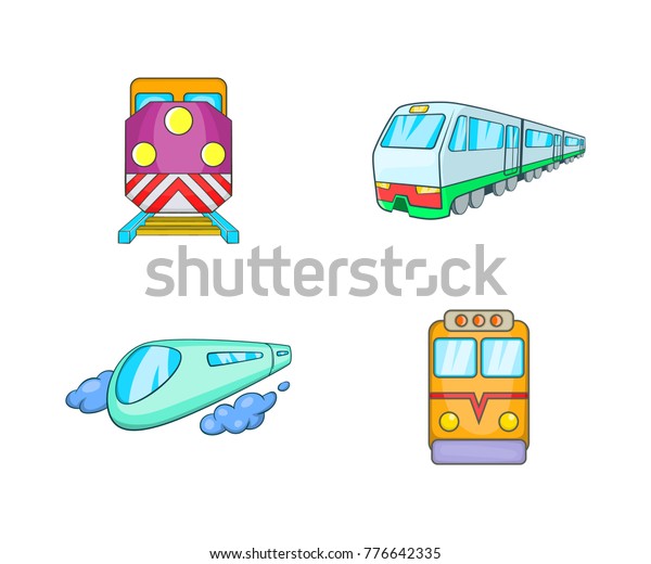 Train icon set. Cartoon set of train\
vector icons for web design isolated on white\
background