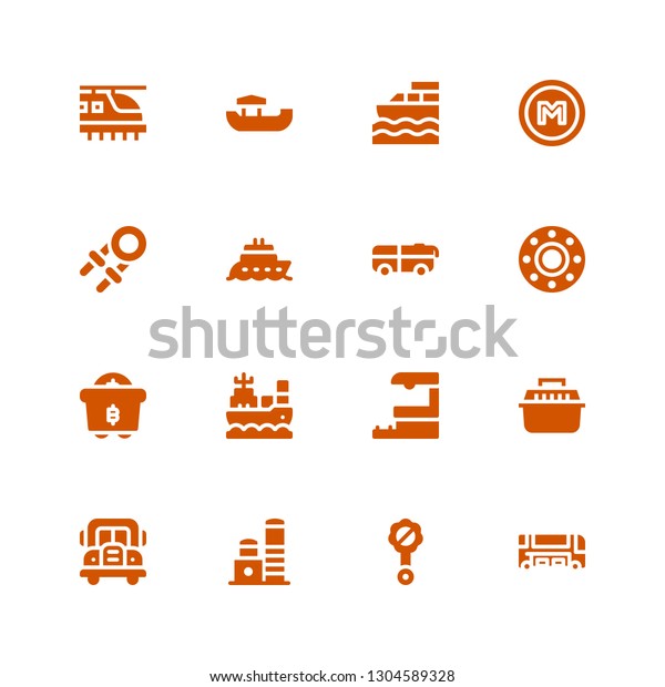 train icon set. Collection of 16 filled train\
icons included Bus, Rattle, Toy, Transport, Train station, Boat,\
Mining, Hand grip, Metro,\
Hyperloop