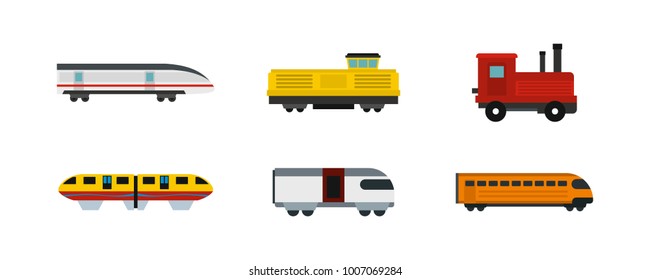 Train icon set. Flat set of train vector icons for web design isolated on white background