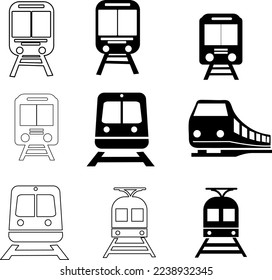 train icon set, glyph style, vector illustration on white background..eps