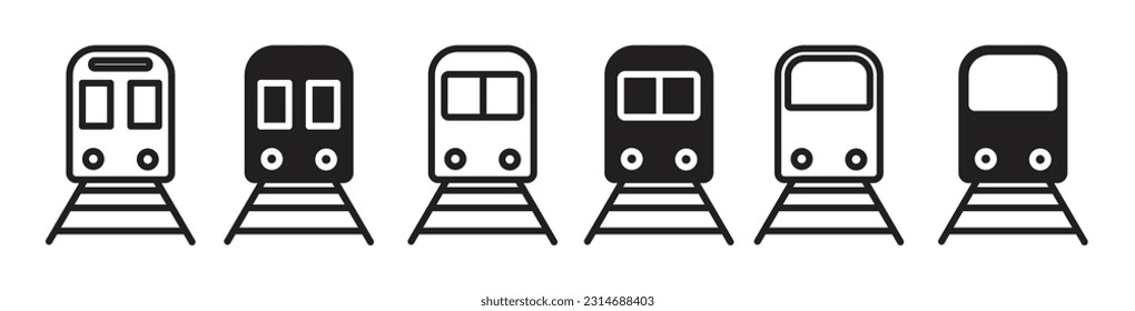 Train icon set. Railway station vector symbol. Simple metro or rail web flat icon set. 