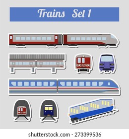 Train icon set. Subway, monorail, funicular transport. Vector illustration