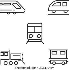 Train Icon Set vector in minimalist, monoline line art style