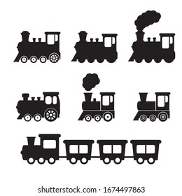 Train icon, Train with smoke symbol icon, old locomotive silhouette, sign vector illustration