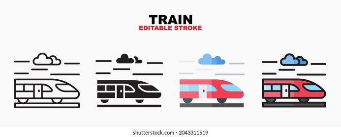 Train icon symbol set of outline, solid, flat and filled outline style. Isolated on white background. Editable stroke vector icon.