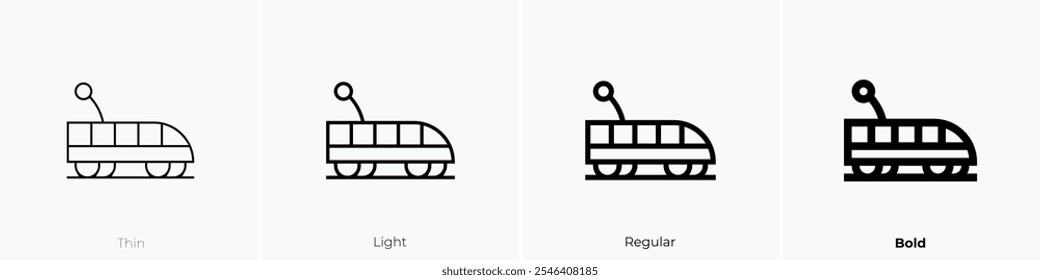 ícone do comboio. Design fino, leve, regular e negrito, isolado no fundo branco