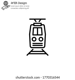 Train icon thin line, linear, outline front view. Simple sign, logo.