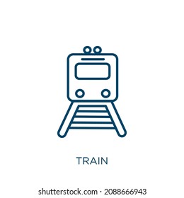 Zugsymbol. Dünne lineare Zugskultur Symbol einzeln auf weißem Hintergrund. Zeilenvektorbahnzeichen, Symbol für Web und Mobilfunk
