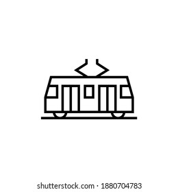 icono del tren. tranvía, símbolo de transporte por tranvía en línea negra plana, aislado en fondo blanco