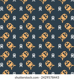 Train icon trendy repeating pattern orange color vector illustration background