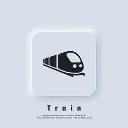 Train Icon. Trip Way. Journey Concept. Vector. UI Icon.  Neumorphic UI UX White User Interface Web Button. Neumorphism