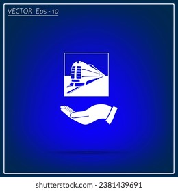 Train icon vector on the hand.