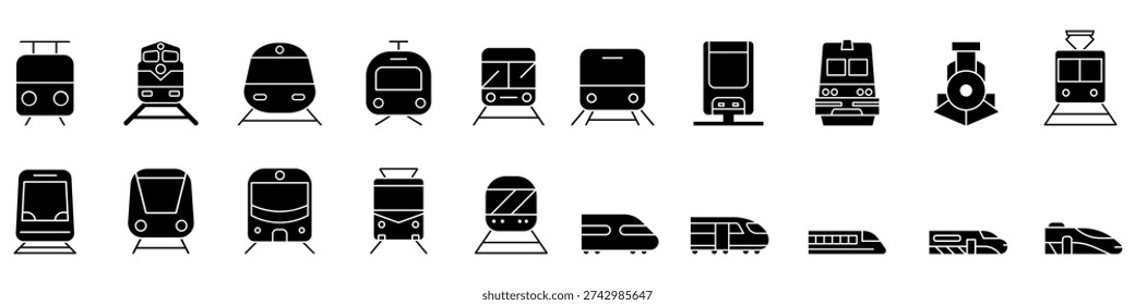 Train icon vector set. Electric train Illustration sign collection. Metro symbol. Public transport logo. 