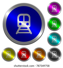 Train icons on round luminous coin-like color steel buttons