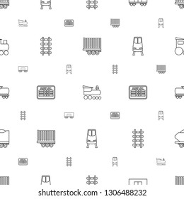 train icons pattern seamless white background. Included editable line cargo trailer, locomotive, cargo wagon, railway, arrival table, train toy icons. train icons for web and mobile.