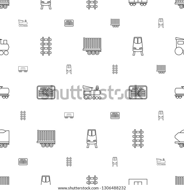 train\
icons pattern seamless white background. Included editable line\
cargo trailer, locomotive, cargo wagon, railway, arrival table,\
train toy icons. train icons for web and\
mobile.