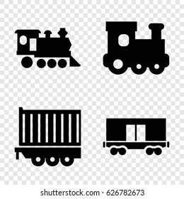 Train icons set. set of 4 train filled icons such as train toy, cargo wagon, locomotive